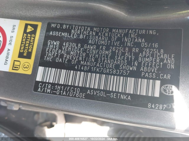 Toyota CAMRY LE 2016 4T4BF1FK7GR583757 Image 9