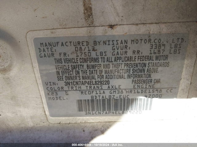Nissan Versa 1.6 Sv 2014 3N1CN7AP4EL829220 Image 9