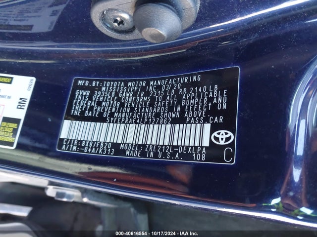 Toyota COROLLA LE 2020 5YFEPRAE4LP127862 Image 9
