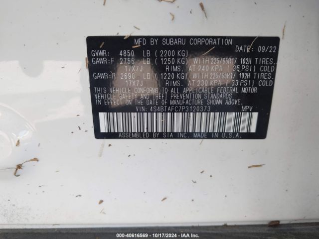 4S4BTAFC7P3120373 Subaru Outback Premium