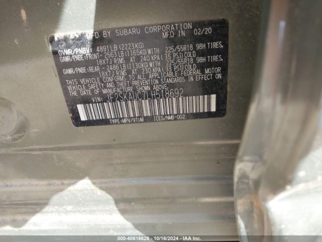 JF2SKAUC7LH518692 Subaru Forester Limited