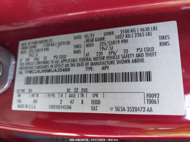 2021 FORD ESCAPE 1FMCU9J99MUA35469 Photo 8