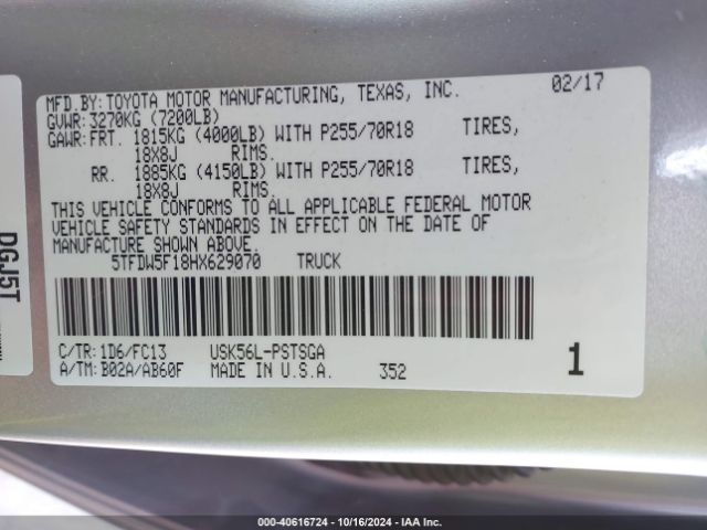 5TFDW5F18HX629070 Toyota Tundra Sr5 5.7l V8