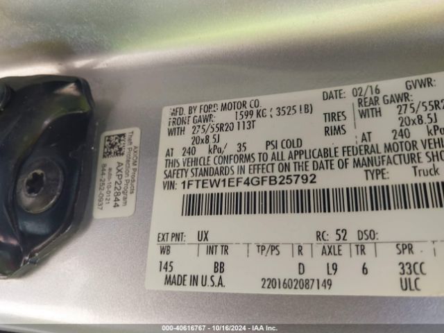 1FTEW1EF4GFB25792 Ford F-150 Platinum