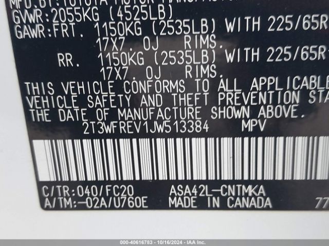 2T3WFREV1JW513384 Toyota Rav4 Adventure/xle