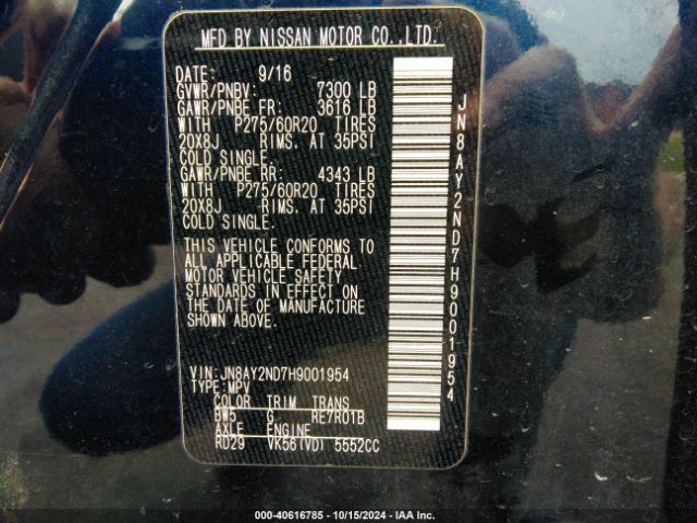 JN8AY2ND7H9001954 Nissan Armada Sl