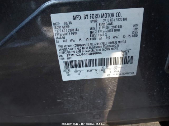 2FMPK3J90JBB96086 Ford EDGE SEL