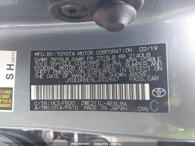 Toyota Corolla Hybrid Le 2020 JTDEBRBEXLJ002947 Image 9