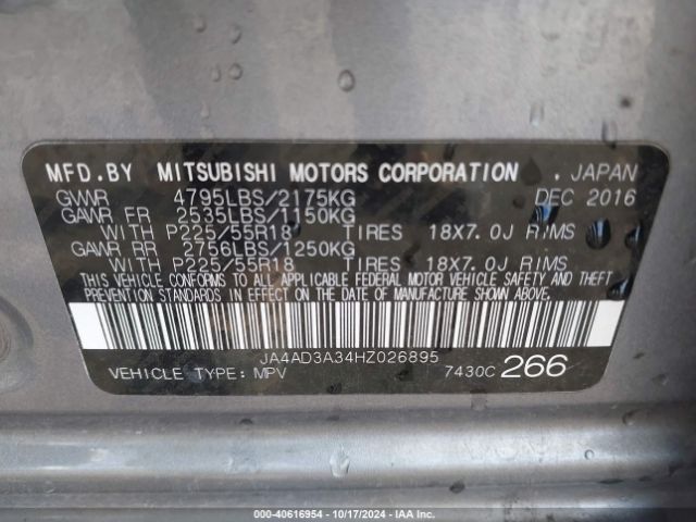 JA4AD3A34HZ026895 Mitsubishi Outlander Se