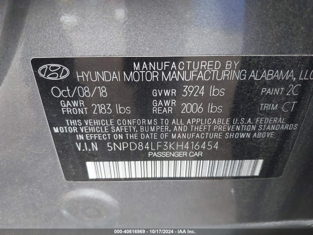 Hyundai ELANTRA SEL 2019 5NPD84LF3KH416454 Image 9