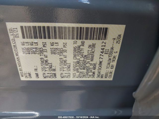 5N1AT3CA9MC774412 Nissan Rogue Sl Fwd