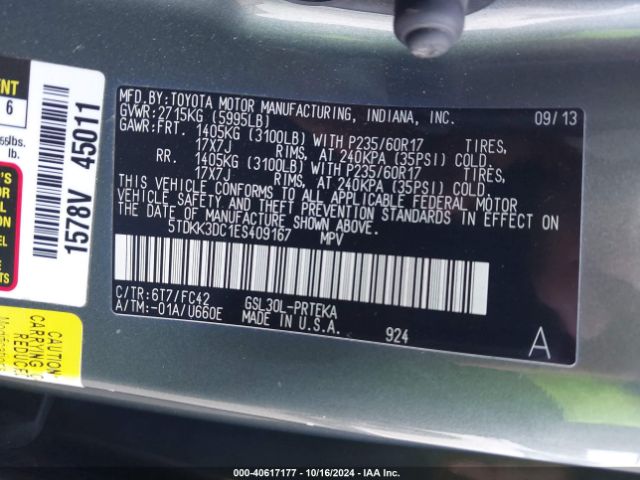 5TDKK3DC1ES409167 Toyota Sienna Le V6 8 Passenger