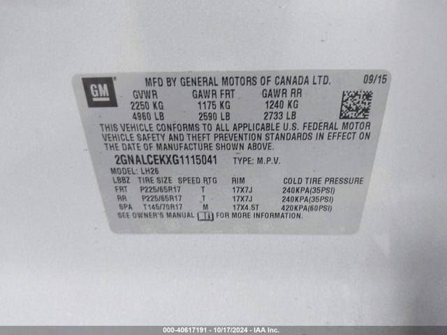 Chevrolet EQUINOX LT 2016 2GNALCEKXG1115041 Image 9