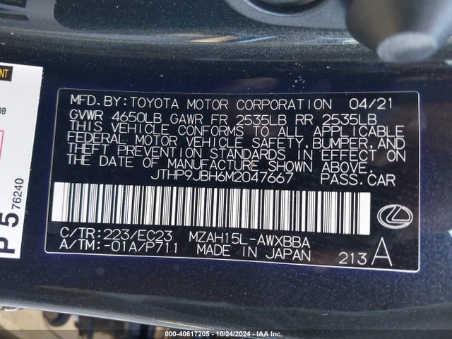 JTHP9JBH6M2047667 Lexus UX 250H
