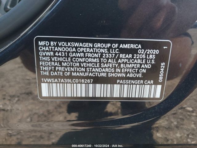 1VWSA7A39LC016267 Volkswagen Passat 2.0t Se