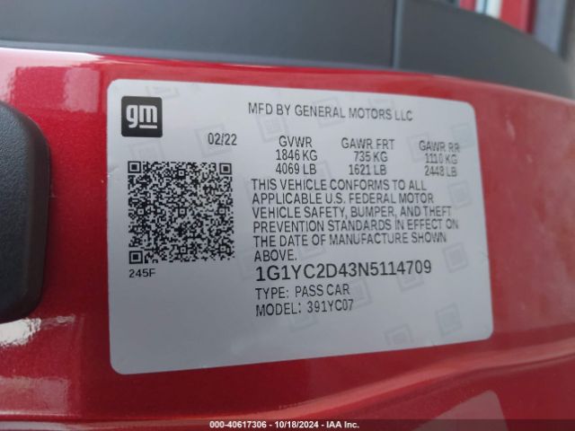 1G1YC2D43N5114709 Chevrolet Corvette Stingray Rwd  3lt