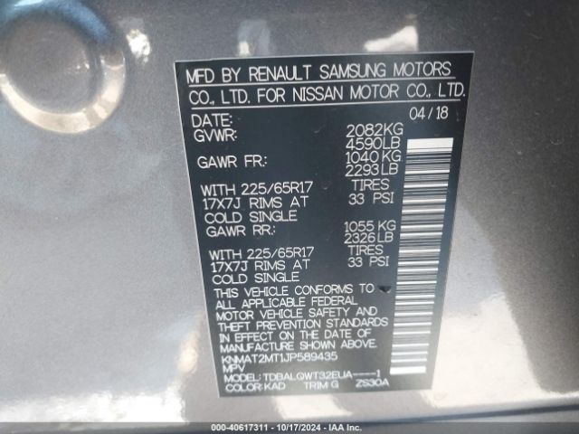 KNMAT2MT1JP589435 Nissan ROGUE SV