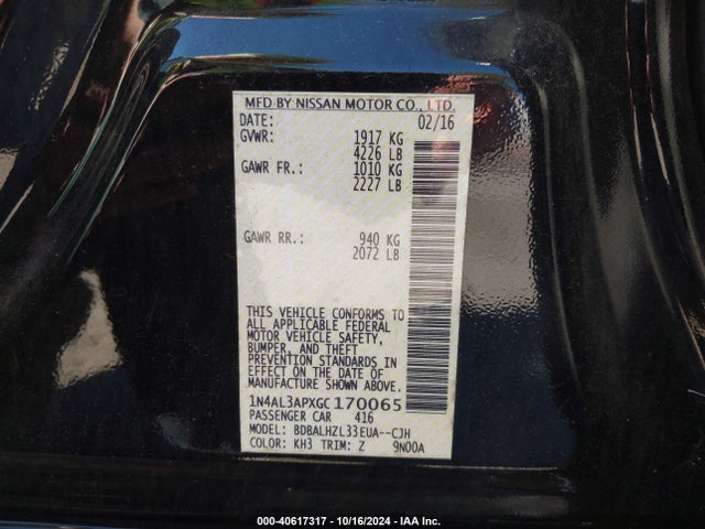 Nissan Altima 2.5 Sr 2016 1N4AL3APXGC170065 Image 9