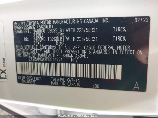 2T2BAMCA2PC011224 Lexus Rx 350 Premium Plus