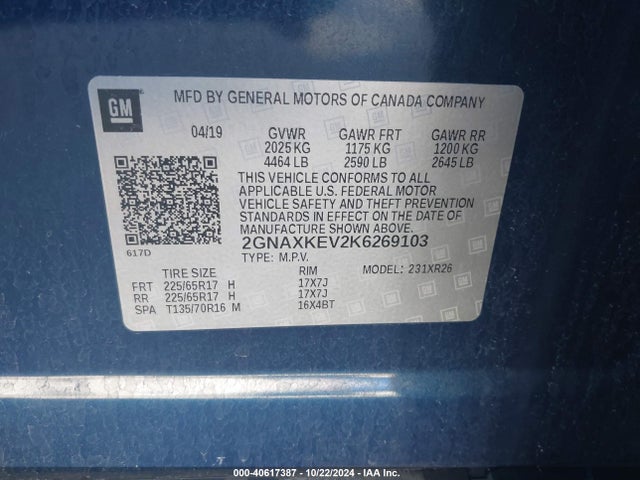 Chevrolet EQUINOX LT 2019 2GNAXKEV2K6269103 Image 9