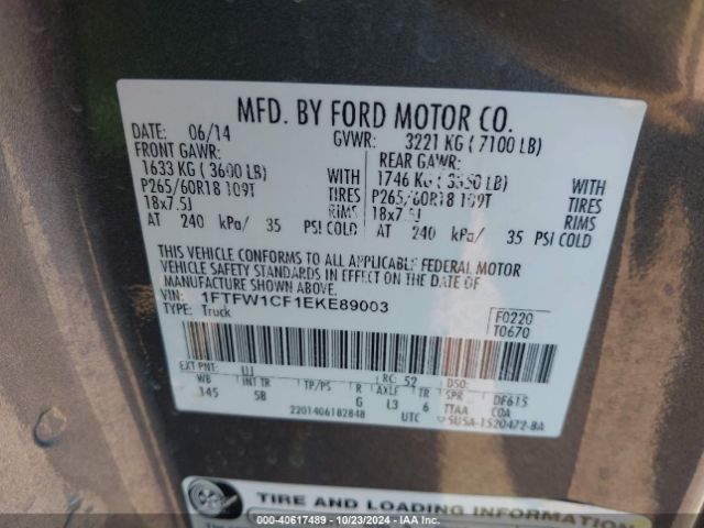 1FTFW1CF1EKE89003 Ford F-150 FX2