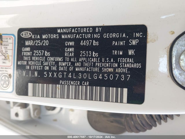 KIA Optima Lx 2020 5XXGT4L30LG450737 Image 9