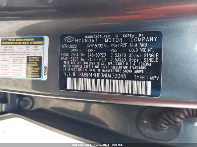 KM8R44HE3NU472045 Hyundai Palisade Sel