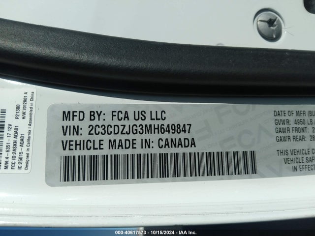 2C3CDZJG3MH649847 Dodge Challenger Gt