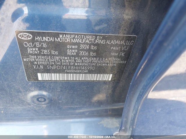 Hyundai ELANTRA SE 2017 5NPD74LF8HH146990 Image 9