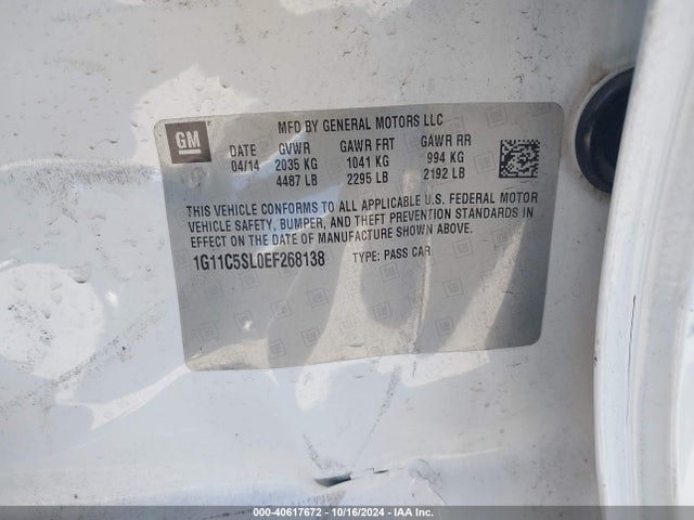 Chevrolet MALIBU 1LT 2014 1G11C5SL0EF268138 Image 9
