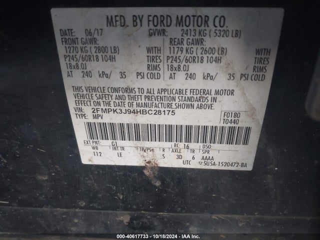 Ford EDGE SEL 2017 2FMPK3J94HBC28175 Image 9