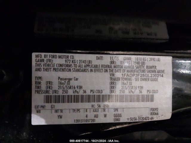 Ford FOCUS SE 2016 1FADP3F28GL230214 Image 9