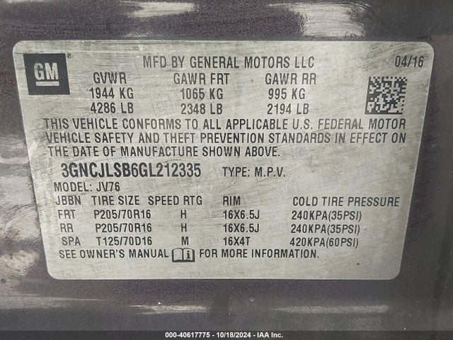 Chevrolet Trax Lt 2016 3GNCJLSB6GL212335 Image 9