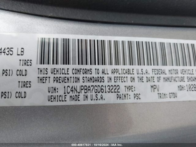 1C4NJPBA7GD613222 Jeep Patriot Sport Se