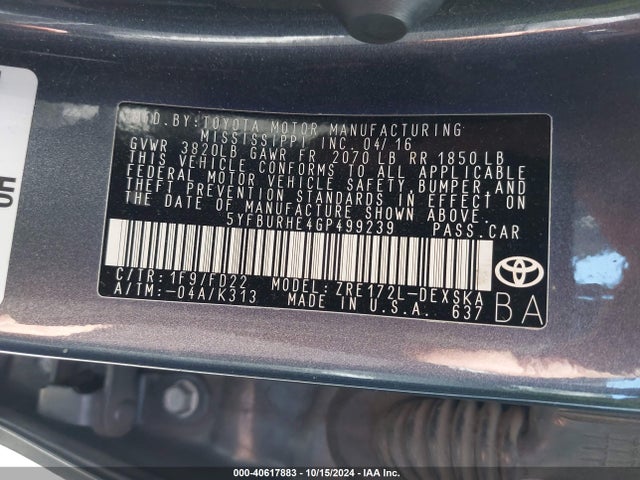 Toyota Corolla S Plus 2016 5YFBURHE4GP499239 Image 9