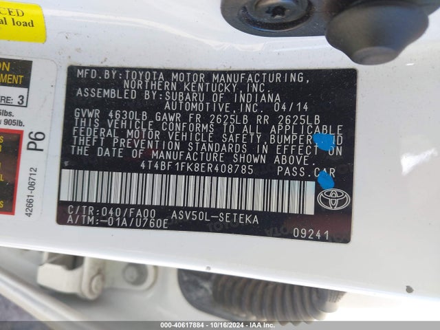 4T4BF1FK8ER408785 Toyota CAMRY L