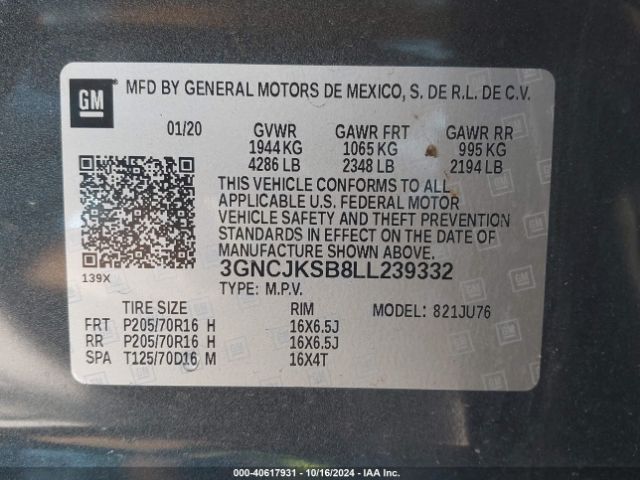 3GNCJKSB8LL239332 Chevrolet Trax Fwd Ls