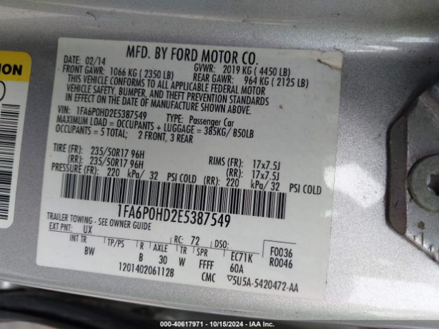 1FA6P0HD2E5387549 Ford FUSION SE