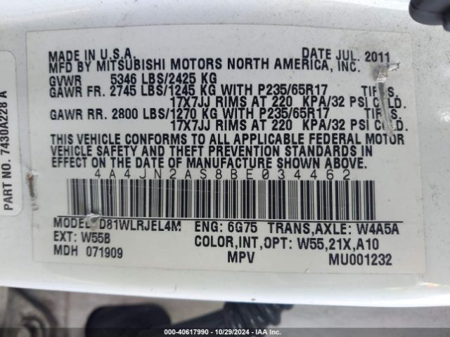 2011 MITSUBISHI ENDEAVOR 4A4JN2AS8BE034462 Photo 8