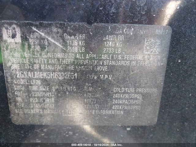 GMC Terrain Sle-1 2017 2GKALMEK5H6332651 Image 9