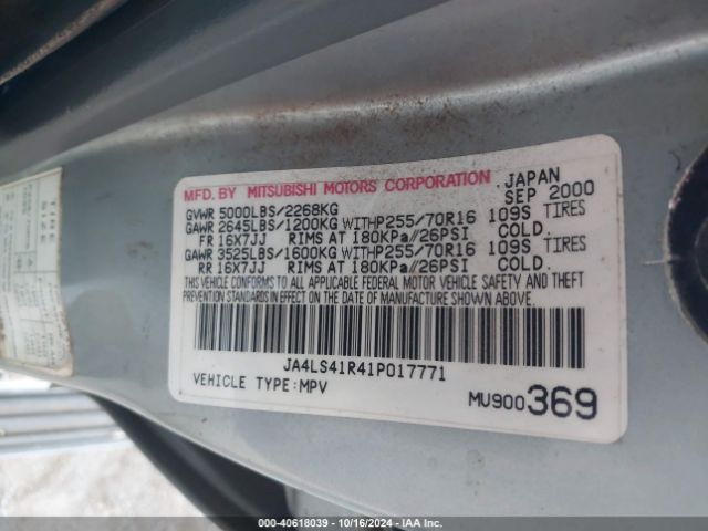 2001 MITSUBISHI MONTERO SPORT JA4LS41R41P017771 Photo 8
