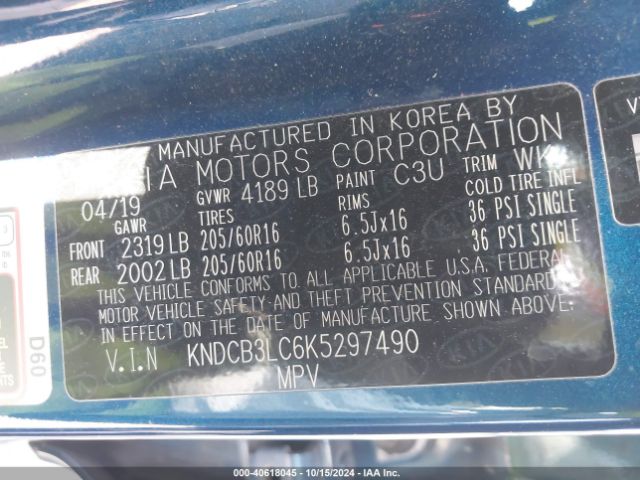 KNDCB3LC6K5297490 KIA NIRO LX