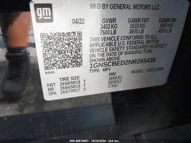 Chevrolet Suburban 2wd Ls 2022 1GNSCBED2NR265438 Image 9