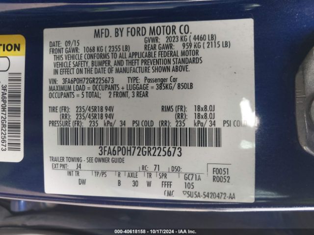 3FA6P0H72GR225673 Ford FUSION SE
