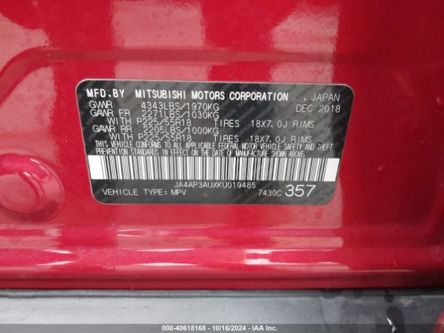 JA4AP3AUXKU019485 Mitsubishi Outlander Sport 2.0 Es/2.0 Le/2.0 Sp