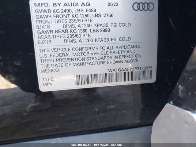 WA1GAAFY2P2170075 Audi Q5 Premium 45 Tfsi S Line Quattro