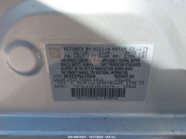 3N1CE2CP6JL370248 Nissan Versa Note Sv