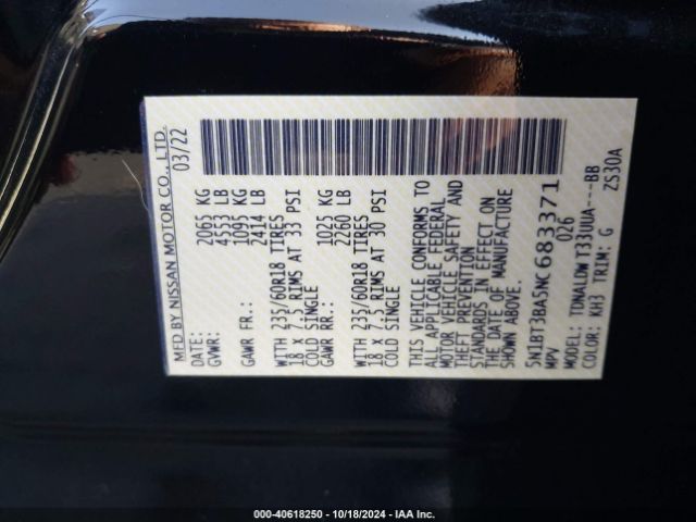 5N1BT3BA5NC683371 Nissan Rogue Sv Fwd