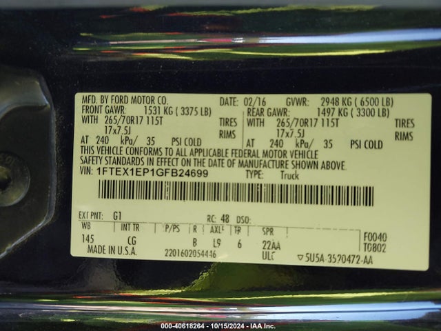 Ford F-150 Xl 2016 1FTEX1EP1GFB24699 Image 9