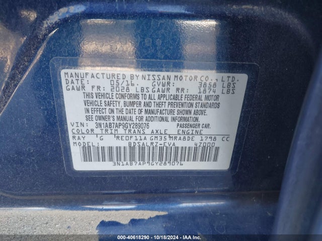 Nissan SENTRA SR 2016 3N1AB7AP9GY289076 Image 9